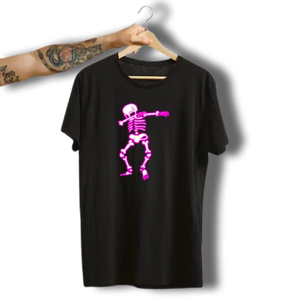 Dabbing Pink Glow Skeleton Funny Halloween Dab Pun T Shirt t shirt 1