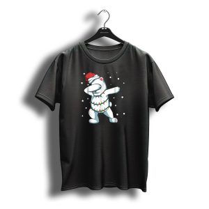 Dabbing Polar Bear With Christmas Lights And Red Santa Hat T-Shirt