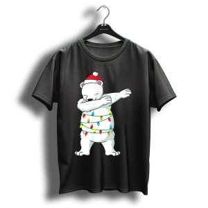 Dabbing Polar Bear With Christmas Lights And Santa Hat T Shirt