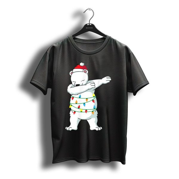 Dabbing Polar Bear With Christmas Lights And Santa Hat T Shirt t shirt 1