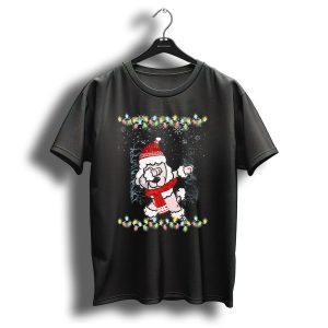 Dabbing Poodle In Santa Hat With Festive Christmas Lights T Shirt