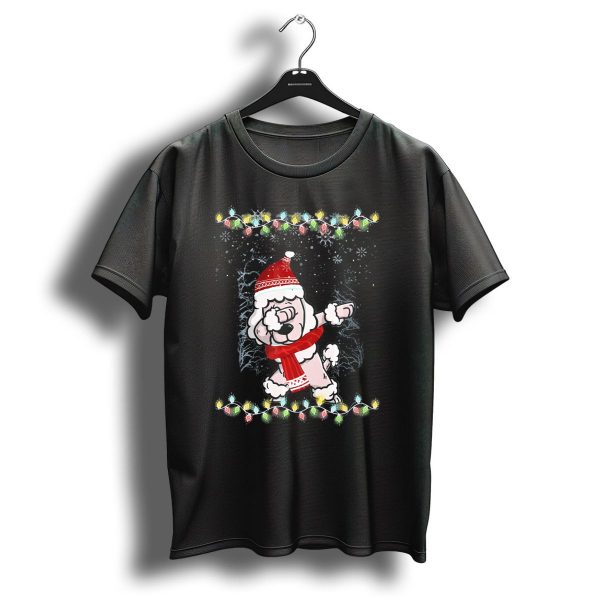 Dabbing Poodle In Santa Hat With Festive Christmas Lights T Shirt 1 t shirt 1