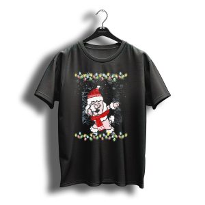 Dabbing Poodle In Santa Hat With Festive Christmas Lights T-Shirt