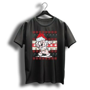 Dabbing Poodle Santa Hat Christmas Lights Ugly T Shirt
