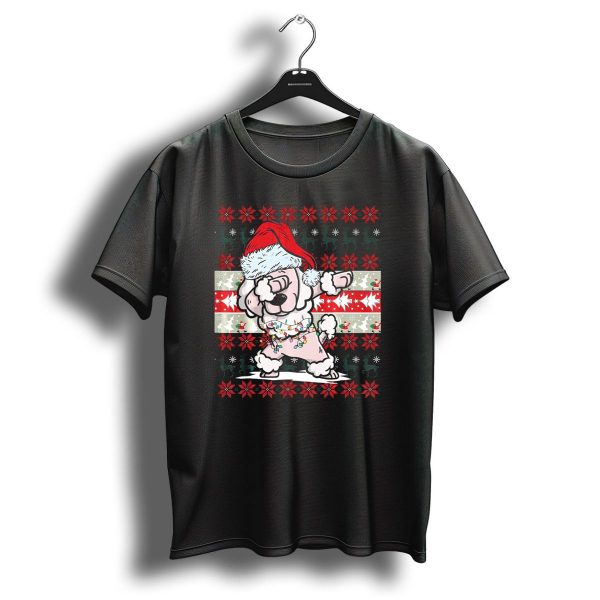 Dabbing Poodle Santa Hat Christmas Lights Ugly T Shirt 1 t shirt 1