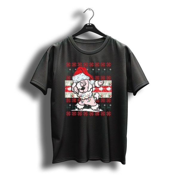 Dabbing Poodle Santa Hat Christmas Lights Ugly T Shirt t shirt 1