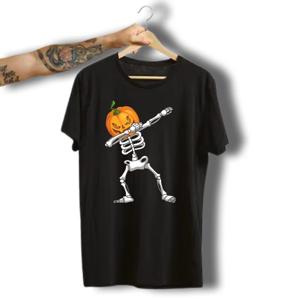 Dabbing Pumpkin Head Skeleton Scary Halloween Dab T Shirt t shirt 1