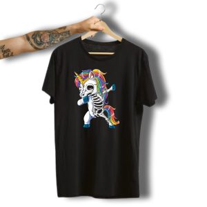 Dabbing Rainbow Unicorn Skeleton Halloween Girls Dab T-Shirt