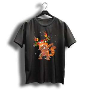 Dabbing Red Panda With Christmas Lights And Antlers T Shirt