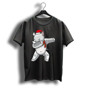 Dabbing Rhino Santa Hat Christmas Scarf Dance T Shirt