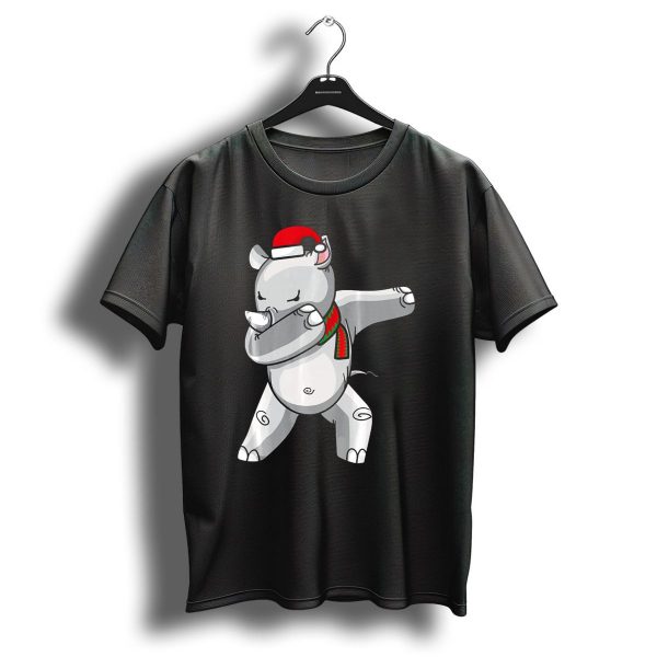 Dabbing Rhino Santa Hat Christmas Scarf Dance T Shirt 1 t shirt 1