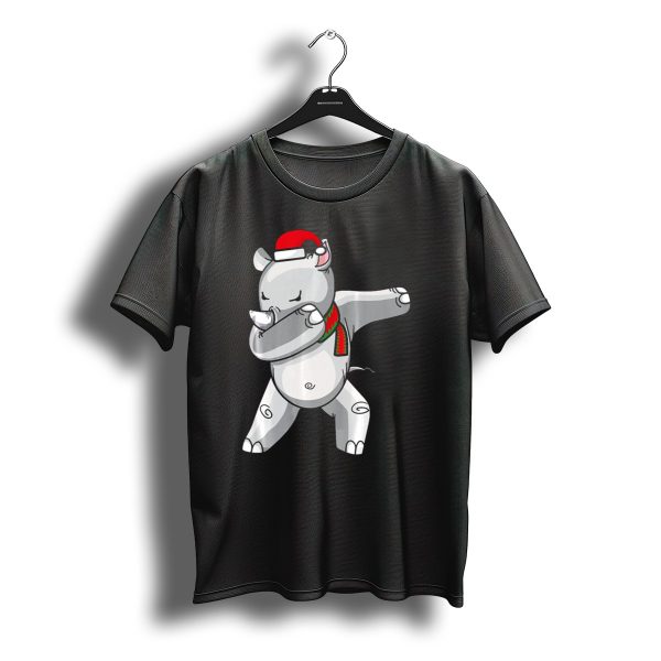 Dabbing Rhino Santa Hat Christmas Scarf Dance T Shirt t shirt 1