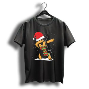 Dabbing Rottweiler Christmas Santa Hat Scarf Snowflakes T Shirt