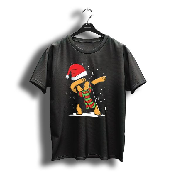 Dabbing Rottweiler Christmas Santa Hat Scarf Snowflakes T Shirt t shirt 1