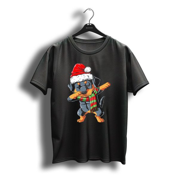 Dabbing Rottweiler Santa With Christmas Hat And Scarf T Shirt t shirt 1