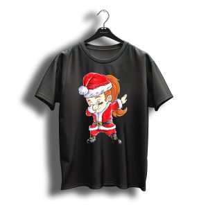 Dabbing Santa Christmas Girls Red Suit White Fur Black Boots T-Shirt