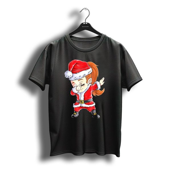 Dabbing Santa Christmas Girls Red Suit White Fur Black Boots T Shirt t shirt 1
