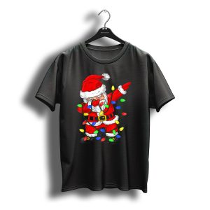 Dabbing Santa Claus Wrapped In Christmas Tree Lights T-Shirt