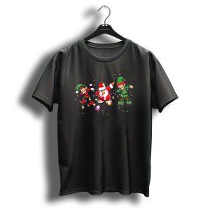 Dabbing Santa With Elves And Christmas Lights T Shirt