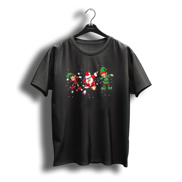Dabbing Santa With Elves And Christmas Lights T Shirt t shirt 1