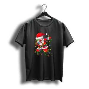 Dabbing Santa Wrapped In Colorful Christmas Tree Lights T-Shirt