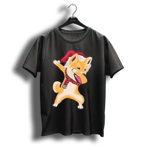 Dabbing Shiba Inu Christmas Santa Hat And Scarf Dab T Shirt