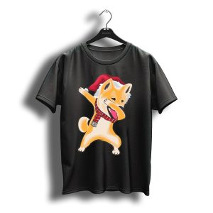 Dabbing Shiba Inu Christmas Santa Hat And Scarf Dab T-Shirt