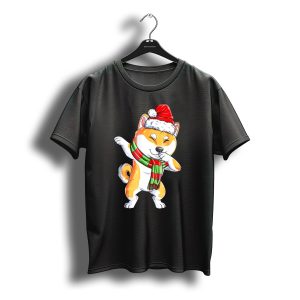 Dabbing Shiba Inu Santa Christmas Scarf Dance T-Shirt
