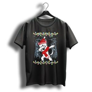 Dabbing Siberian Husky In Santa Hat With Christmas Lights And Snowflakes T Shirt
