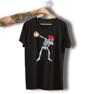Dabbing Skeleton Baseball Halloween Boys Red Hat T-Shirt
