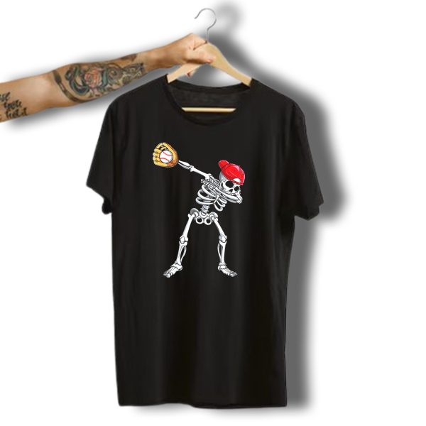 Dabbing Skeleton Baseball Halloween Boys Red Hat T Shirt 1 t shirt 1