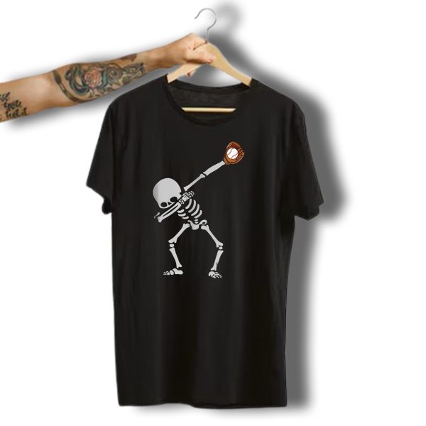 Dabbing Skeleton Catching Baseball Halloween T Shirt t shirt 1
