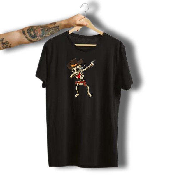 Dabbing Skeleton Cowboy Guns Halloween Funny T Shirt t shirt 1