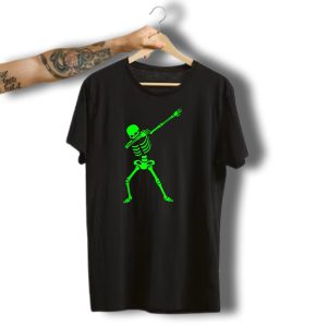 Dabbing Skeleton Halloween Human Skeleton Glow Green T-Shirt