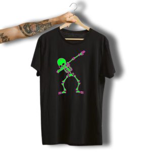 Dabbing Skeleton Kids Bones Halloween Green Pink Neon Dance T-Shirt