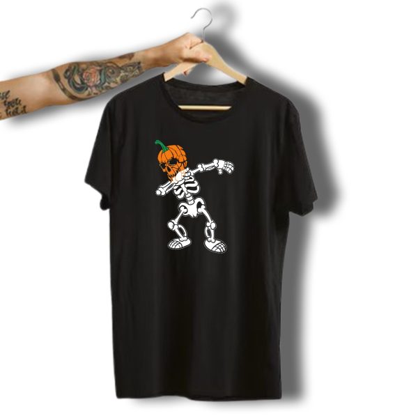 Dabbing Skeleton Pumpkin Head Halloween Kids T Shirt t shirt 1