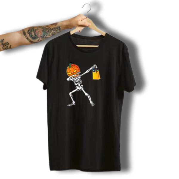 Dabbing Skeleton Pumpkin Shopping Halloween T Shirt t shirt 1