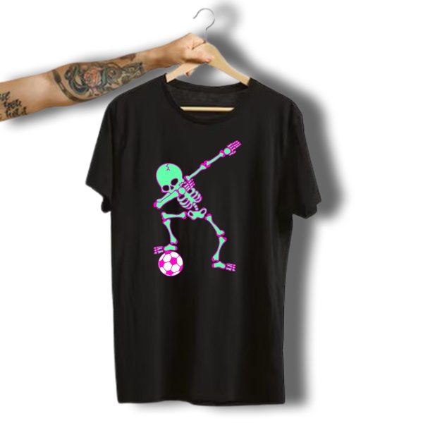 Dabbing Skeleton Soccer Halloween Costume Dab Neon Skeleton Soccer Ball T Shirt 1 t shirt 1
