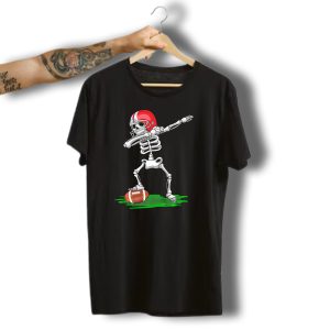 Dabbing Skeleton With Football And Red Helmet For Halloween T-Shirt