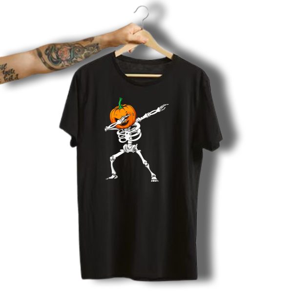 Dabbing Skeleton With Pumpkin Head Halloween Face T Shirt t shirt 1