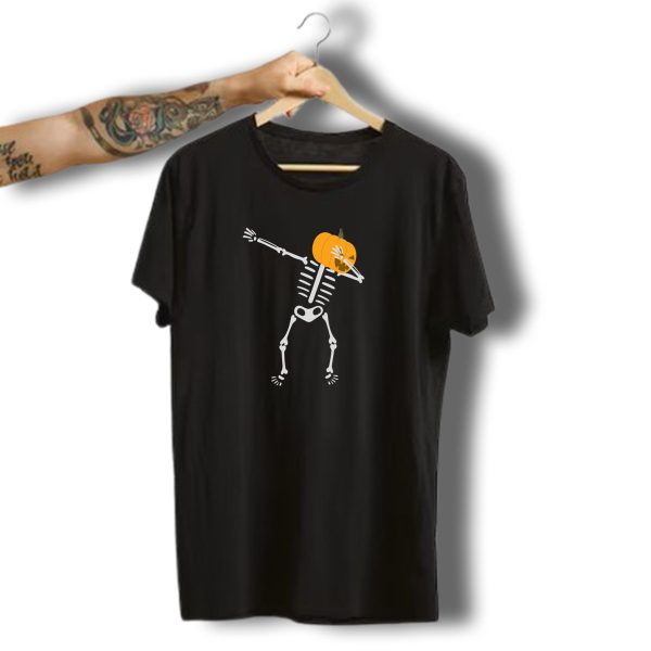Dabbing Skeleton With Pumpkin Head Halloween T Shirt t shirt 1