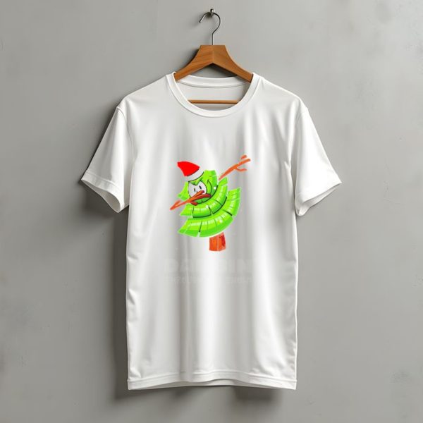 Dabbing Through The Snow Christmas Tree With Santa Hat Cartoon T Shirt t shirt 1 1
