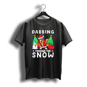 Dabbing Through The Snow Doberman Santa Christmas Scene T-Shirt