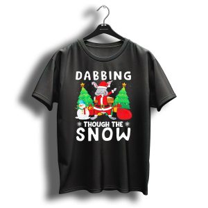Dabbing Through The Snow Rabbit Christmas Scene With Santa Hat And Gifts T Shirt