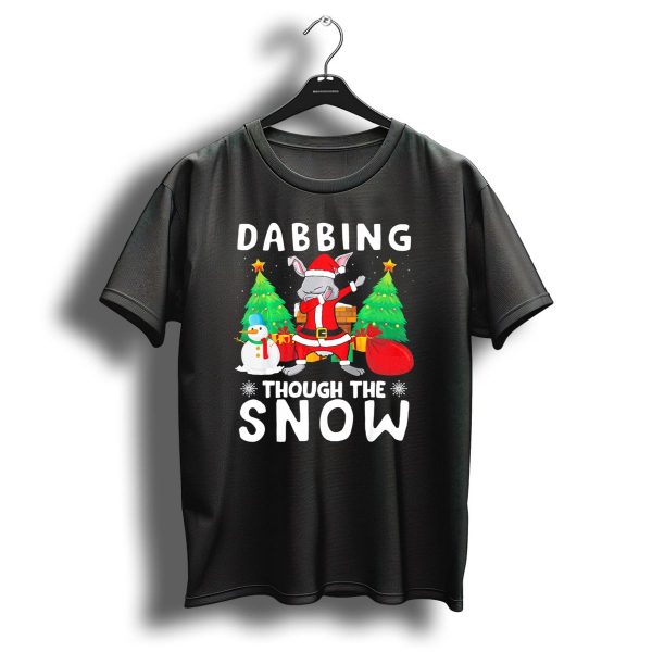 Dabbing Through The Snow Rabbit Christmas Scene With Santa Hat And Gifts T Shirt 1 t shirt 1