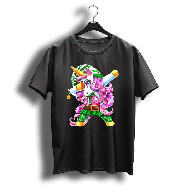 Dabbing Unicorn Christmas Elf Costume Unicorn Girls Pink Hair Green T Shirt 1 t shirt 1