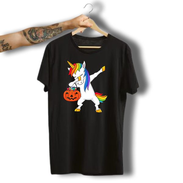 Dabbing Unicorn Halloween Pumpkin Candy Dab Girl T Shirt t shirt 1