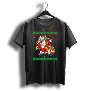 Dabbing Unicorn Nurse Mrs Claus Ugly Christmas T-Shirt