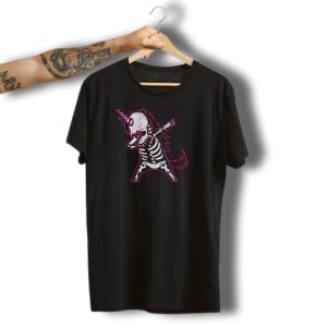 Dabbing Unicorn Skeleton Halloween Costume M Bright Pink Accents T-Shirt