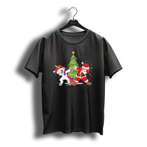 Dabbing Unicorn Xmas Christmas Santa Dance By Tree T-Shirt